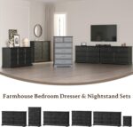 Farmhouse 6 Drawers Dresser for Bedroom, 49" Tall Modern Chest of Drawers with Deep Drawers & Bar Handles, Rustic Wood Dresser TV Stand, Wooden Closet Storage Organizer for Living Room, Hallway, Black - Image 8