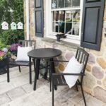 PHI VILLA Outdoor Metal Chairs Set of 2, Black Stackable Wrought Iron Outside Dining Chairs, All Weather Heavy-Duty Seating Furniture for Patio, Deck, Porch, Backyard - Image 3