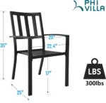 PHI VILLA Outdoor Metal Chairs Set of 2, Black Stackable Wrought Iron Outside Dining Chairs, All Weather Heavy-Duty Seating Furniture for Patio, Deck, Porch, Backyard - Image 4