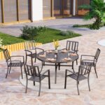 PHI VILLA Outdoor Metal Chairs Set of 2, Black Stackable Wrought Iron Outside Dining Chairs, All Weather Heavy-Duty Seating Furniture for Patio, Deck, Porch, Backyard - Image 8