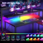 Korfile 48 Inch Gaming Desk with LED Lights & Power Outlets,Computer Desk with Fabric Drawers & Side Hook,Reversible Gamer Table with Monitor Stand for Game Room,Home Office,Carbon Fiber Black - Image 5