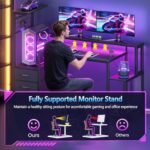 Korfile 48 Inch Gaming Desk with LED Lights & Power Outlets,Computer Desk with Fabric Drawers & Side Hook,Reversible Gamer Table with Monitor Stand for Game Room,Home Office,Carbon Fiber Black - Image 10