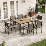 Aoxun 7-Piece Patio Table and Chairs Set for 6, All Weather Outdoor Dining Set with 6 Textilene Chairs and 1 Rectangular Metal Table, Patio Dining Sets for Backyard, Garden and Poolside, Brown - Image 9