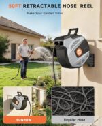 SUNPOW Retractable Garden Hose Reel - 1/2 inch x 50ft Heavy Duty Wall Mounted Hose Reel with 3/4 inch Brass Fitting & 10 Sprayer Nozzle - Any Length Lock, Auto Rewind System, 180°Swivel Bracket- Grey - Image 3