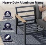 Aluminum Outdoor Patio Furniture Set, 8-Piece Sectional Sofa with 5.1" Thick Cushions, 4 Swivel Rocking Chairs, 55,000 BTU Propane Fire Pit Table, Outdoor Couch for Backyard, Deck, Black - Image 7