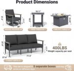 Aluminum Outdoor Patio Furniture Set, 8-Piece Sectional Sofa with 5.1" Thick Cushions, 4 Swivel Rocking Chairs, 55,000 BTU Propane Fire Pit Table, Outdoor Couch for Backyard, Deck, Black - Image 8