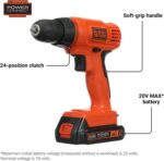 BLACK+DECKER 20V MAX* POWERCONNECT Cordless Drill Driver Kit with Drill Bit Set and Sockets, 100 pc. Tool Kit for Home, Battery and Charger Included ,Orange (BDC120VA100) - Image 3