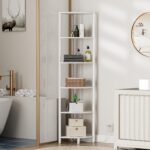 Furnulem 6 Tier Corner Shelf with LED Light, 67.5” Tall Standing Shelf Organizer, White Narrow Bookshelf with Storage Rack for Wall Corner, Living Room, Bedroom, Metal Frame, Wood Display Shelf - Image 5