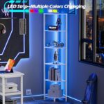 Furnulem 6 Tier Corner Shelf with LED Light, 67.5” Tall Standing Shelf Organizer, White Narrow Bookshelf with Storage Rack for Wall Corner, Living Room, Bedroom, Metal Frame, Wood Display Shelf - Image 6