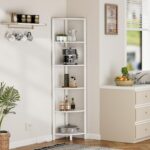 Furnulem 6 Tier Corner Shelf with LED Light, 67.5” Tall Standing Shelf Organizer, White Narrow Bookshelf with Storage Rack for Wall Corner, Living Room, Bedroom, Metal Frame, Wood Display Shelf - Image 10