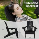 Plawdlik Folding Adirondack Chair Set of 4, Cup Holder，Wooden Textured ，Heavy All-Weather HDPE Comfortable Set Poolside Backyard Lawn Black - Image 4