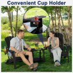 Plawdlik Folding Adirondack Chair Set of 4, Cup Holder，Wooden Textured ，Heavy All-Weather HDPE Comfortable Set Poolside Backyard Lawn Black - Image 5