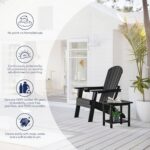 Plawdlik Folding Adirondack Chair Set of 4, Cup Holder，Wooden Textured ，Heavy All-Weather HDPE Comfortable Set Poolside Backyard Lawn Black - Image 6