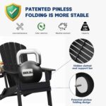 Plawdlik Folding Adirondack Chair Set of 4, Cup Holder，Wooden Textured ，Heavy All-Weather HDPE Comfortable Set Poolside Backyard Lawn Black - Image 9