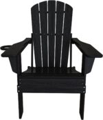 Plawdlik Folding Adirondack Chair Set of 4, Cup Holder，Wooden Textured ，Heavy All-Weather HDPE Comfortable Set Poolside Backyard Lawn Black - Image 10