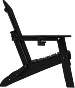 Plawdlik Folding Adirondack Chair Set of 4, Cup Holder，Wooden Textured ，Heavy All-Weather HDPE Comfortable Set Poolside Backyard Lawn Black - Image 11