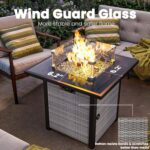 Propane Outdoor Fire Pit Table, 28" Rattan Square Fire Pit Table, Outdoor Gas FirePit With Glass Wind Guard, Tempered Glass Tabletop, Lid, CSA Listed, 50,000 BTU, Outside Patio & Garden, Grayish-White - Image 3