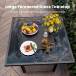 Propane Outdoor Fire Pit Table, 28" Rattan Square Fire Pit Table, Outdoor Gas FirePit With Glass Wind Guard, Tempered Glass Tabletop, Lid, CSA Listed, 50,000 BTU, Outside Patio & Garden, Grayish-White - Image 4