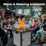 Propane Outdoor Fire Pit Table, 28" Rattan Square Fire Pit Table, Outdoor Gas FirePit With Glass Wind Guard, Tempered Glass Tabletop, Lid, CSA Listed, 50,000 BTU, Outside Patio & Garden, Grayish-White - Image 8