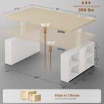 SEDETA 63" Executive Standing Desk with Storage, Executive Height Adjustable Desk with Power Outlets, Large Computer Office Desk with Privacy Panel for Home Office, Natural Oak - Image 3