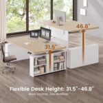 SEDETA 63" Executive Standing Desk with Storage, Executive Height Adjustable Desk with Power Outlets, Large Computer Office Desk with Privacy Panel for Home Office, Natural Oak - Image 4