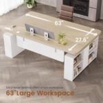 SEDETA 63" Executive Standing Desk with Storage, Executive Height Adjustable Desk with Power Outlets, Large Computer Office Desk with Privacy Panel for Home Office, Natural Oak - Image 7