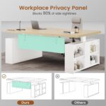 SEDETA 63" Executive Standing Desk with Storage, Executive Height Adjustable Desk with Power Outlets, Large Computer Office Desk with Privacy Panel for Home Office, Natural Oak - Image 9