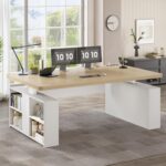 SEDETA 63" Executive Standing Desk with Storage, Executive Height Adjustable Desk with Power Outlets, Large Computer Office Desk with Privacy Panel for Home Office, Natural Oak - Image 10