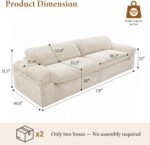 Vesgantti 118" 3 Seater Boneless Couches for Living Room, Oversized Loveseat Cloud Sofa with Deep Seat, Comfy Corduroy Sectional Couch with Curved Armrest, No Assembly Required, Warm White - Image 3