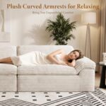 Vesgantti 118" 3 Seater Boneless Couches for Living Room, Oversized Loveseat Cloud Sofa with Deep Seat, Comfy Corduroy Sectional Couch with Curved Armrest, No Assembly Required, Warm White - Image 4
