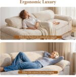 Vesgantti 118" 3 Seater Boneless Couches for Living Room, Oversized Loveseat Cloud Sofa with Deep Seat, Comfy Corduroy Sectional Couch with Curved Armrest, No Assembly Required, Warm White - Image 6