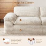 Vesgantti 118" 3 Seater Boneless Couches for Living Room, Oversized Loveseat Cloud Sofa with Deep Seat, Comfy Corduroy Sectional Couch with Curved Armrest, No Assembly Required, Warm White - Image 7