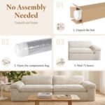 Vesgantti 118" 3 Seater Boneless Couches for Living Room, Oversized Loveseat Cloud Sofa with Deep Seat, Comfy Corduroy Sectional Couch with Curved Armrest, No Assembly Required, Warm White - Image 9