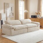 Vesgantti 118" 3 Seater Boneless Couches for Living Room, Oversized Loveseat Cloud Sofa with Deep Seat, Comfy Corduroy Sectional Couch with Curved Armrest, No Assembly Required, Warm White - Image 10