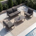 4-Piece Aluminum Patio Furniture Set, Outdoor Conversation Set with Loveseat, Chairs & Coffee Table, Deep Seating Cushions, All-Weather Metal Patio Furniture for Backyard, Balcony, Gray - Image 3