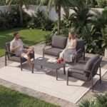 4-Piece Aluminum Patio Furniture Set, Outdoor Conversation Set with Loveseat, Chairs & Coffee Table, Deep Seating Cushions, All-Weather Metal Patio Furniture for Backyard, Balcony, Gray - Image 9