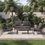 4-Piece Aluminum Patio Furniture Set, Outdoor Conversation Set with Loveseat, Chairs & Coffee Table, Deep Seating Cushions, All-Weather Metal Patio Furniture for Backyard, Balcony, Gray - Image 10