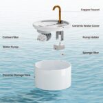 MISFANS Ceramic Cat Water Fountain - 2.1L/71oz - All-Ceramic Body & Pure Copper Water Spout - Non-Toxic - Automatic Pet Drinking Fountain Indoor with Ultra-Quiet Pump, and 3Pcs Filter & Sponge (White) - Image 3