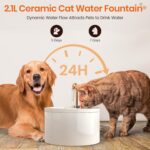 MISFANS Ceramic Cat Water Fountain - 2.1L/71oz - All-Ceramic Body & Pure Copper Water Spout - Non-Toxic - Automatic Pet Drinking Fountain Indoor with Ultra-Quiet Pump, and 3Pcs Filter & Sponge (White) - Image 6