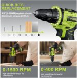 Cordless Drill Tool Set: 12V Power Drill Tool Kit with Battery & Charger, Portable Household Basic Drills Case for Men & Women, Homeowner, Diyer, Handyman, Electric Drill Set 142 Piece, Green - Image 3