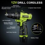 Cordless Drill Tool Set: 12V Power Drill Tool Kit with Battery & Charger, Portable Household Basic Drills Case for Men & Women, Homeowner, Diyer, Handyman, Electric Drill Set 142 Piece, Green - Image 5