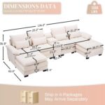 134"U Shaped Sectional Couch for Living Room, Modern Chenille 6 Seat Living Room Sofa Set with Storage Console, Oversized Modular Sectional Fluffy Couch with Tufted Buttons & Chaise Lounge,Beige - Image 3