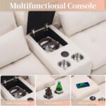 134"U Shaped Sectional Couch for Living Room, Modern Chenille 6 Seat Living Room Sofa Set with Storage Console, Oversized Modular Sectional Fluffy Couch with Tufted Buttons & Chaise Lounge,Beige - Image 4