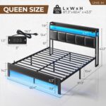 Rolanstar Bed Frame Queen Size with Charging Station and LED Lights, PU Leather Headboard with Storage Shelves, Heavy Duty Metal Slats, No Box Spring Need, Noise Free, Easy Assembly, Black - Image 3