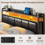 Rolanstar Bed Frame Queen Size with Charging Station and LED Lights, PU Leather Headboard with Storage Shelves, Heavy Duty Metal Slats, No Box Spring Need, Noise Free, Easy Assembly, Black - Image 5