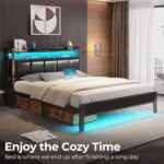 Rolanstar Bed Frame Queen Size with Charging Station and LED Lights, PU Leather Headboard with Storage Shelves, Heavy Duty Metal Slats, No Box Spring Need, Noise Free, Easy Assembly, Black - Image 8