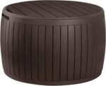 Keter Unity 40 Gallon Stainless Steel Top Grilling Bar Cart with Circa 37 Gallon Round Deck Box Multipurpose Storage Table and Seating, Brown - Image 4