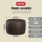Keter Unity 40 Gallon Stainless Steel Top Grilling Bar Cart with Circa 37 Gallon Round Deck Box Multipurpose Storage Table and Seating, Brown - Image 7