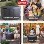 Keter Unity 40 Gallon Stainless Steel Top Grilling Bar Cart with Circa 37 Gallon Round Deck Box Multipurpose Storage Table and Seating, Brown - Image 8