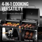 2-Burner Gas and Charcoal Grill Combo with Offset Smoker & Side Burner, 34,000 BTU Dual Fuel Grill, 1020 Sq. In. Cooking Area, Ideal for Outdoor Cooking, Black, ZH3005Y-SC - Image 6